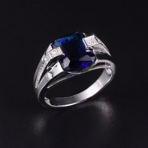 Silver Square Blue Sapphire Rings