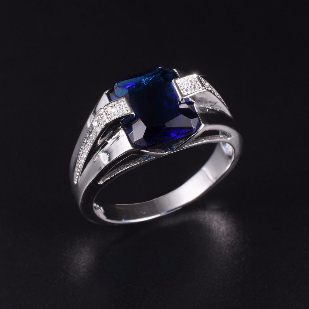 Silver Square Blue Sapphire Rings